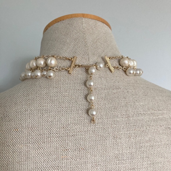 1970s Cotton Pearl Bib Necklace, Vintage Faux Pearl Multi Tier Necklace - Picture 7 of 7